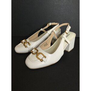 Torrid White Slingback Heels with Gold Accents